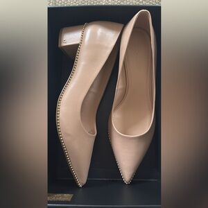Coach Women's Tan (Beechwood) Leather Heels with Gold Trim